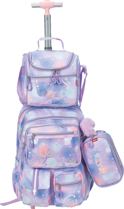 Kit Mochila Infantil 3 peças lilás V-9001